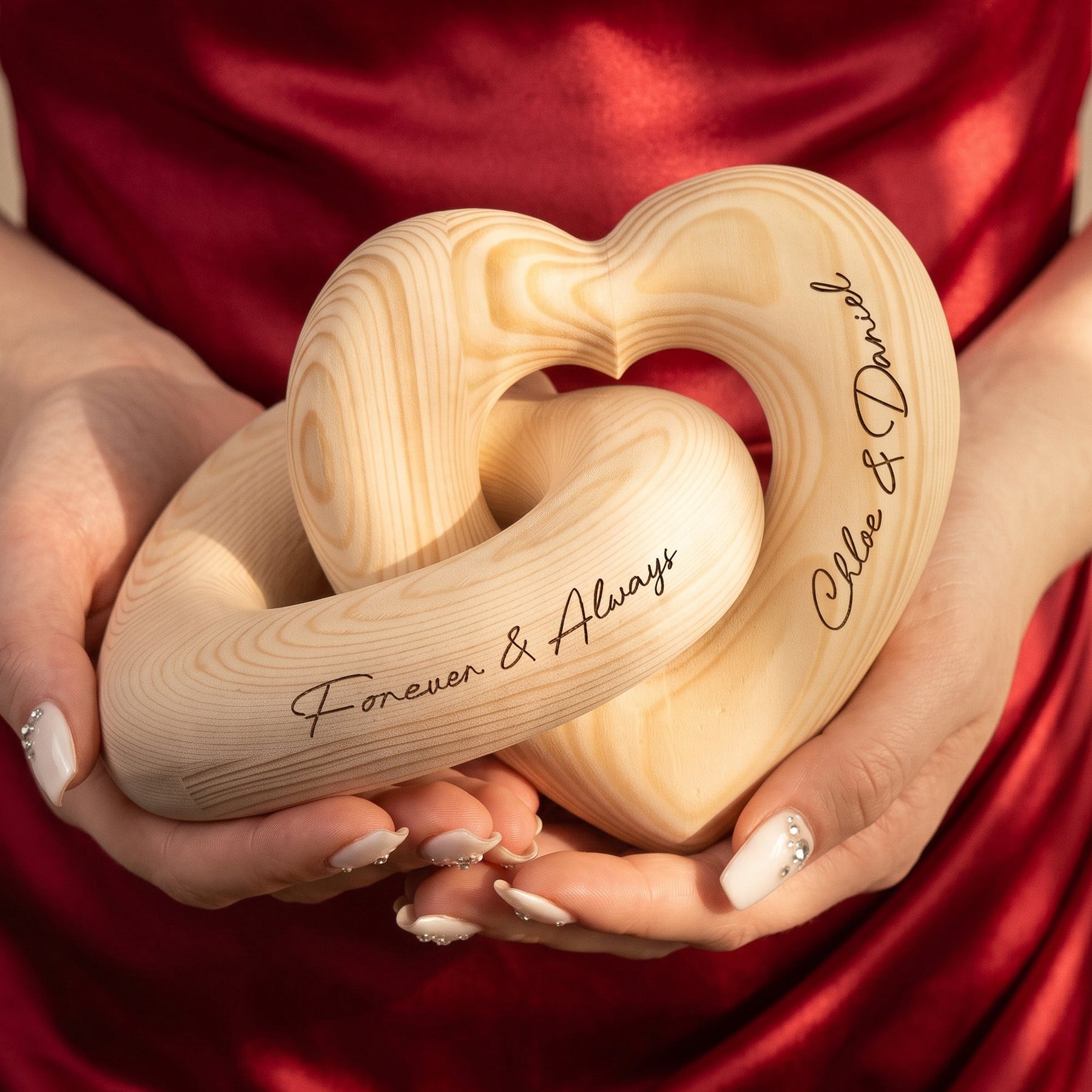 Forever & Always, Anniversary Gifts For Couples, Newlywed - Personalized Wooden Infinity Heart Sculpture
