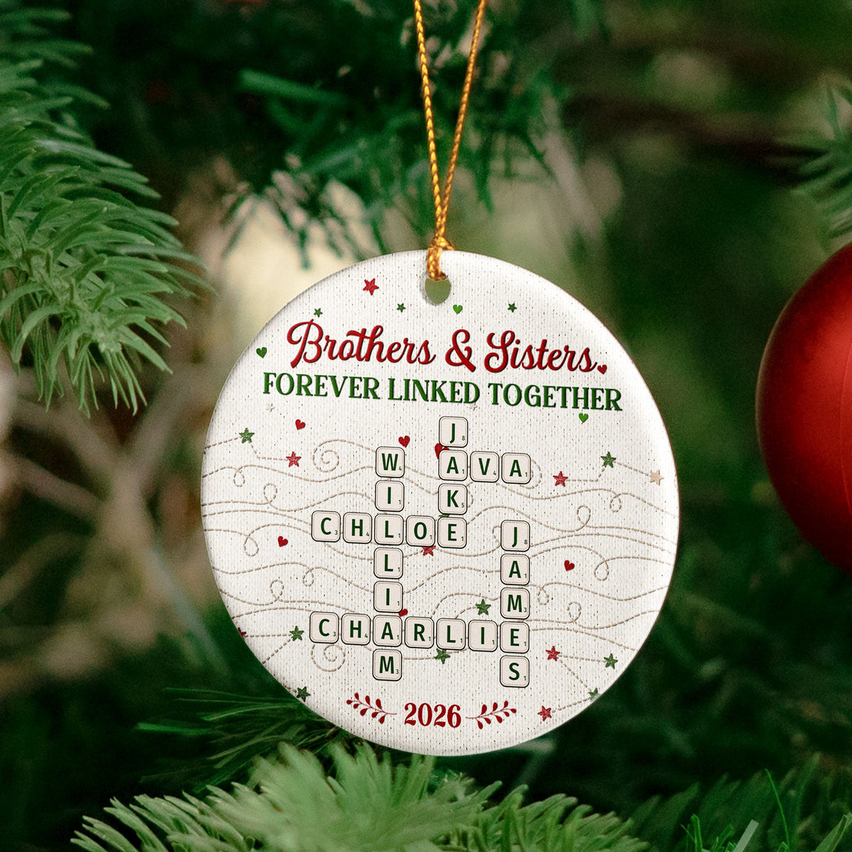 Forever Linked Together Custom Scrabble Words Christmas Gifts For Siblings, Family - Personalized Ornament