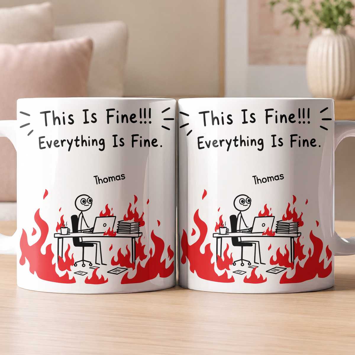 Funny Bulk Gifts For Coworker, Boss, Selfgift - This Is Fine! Everything Is Fine - Personalized Mug