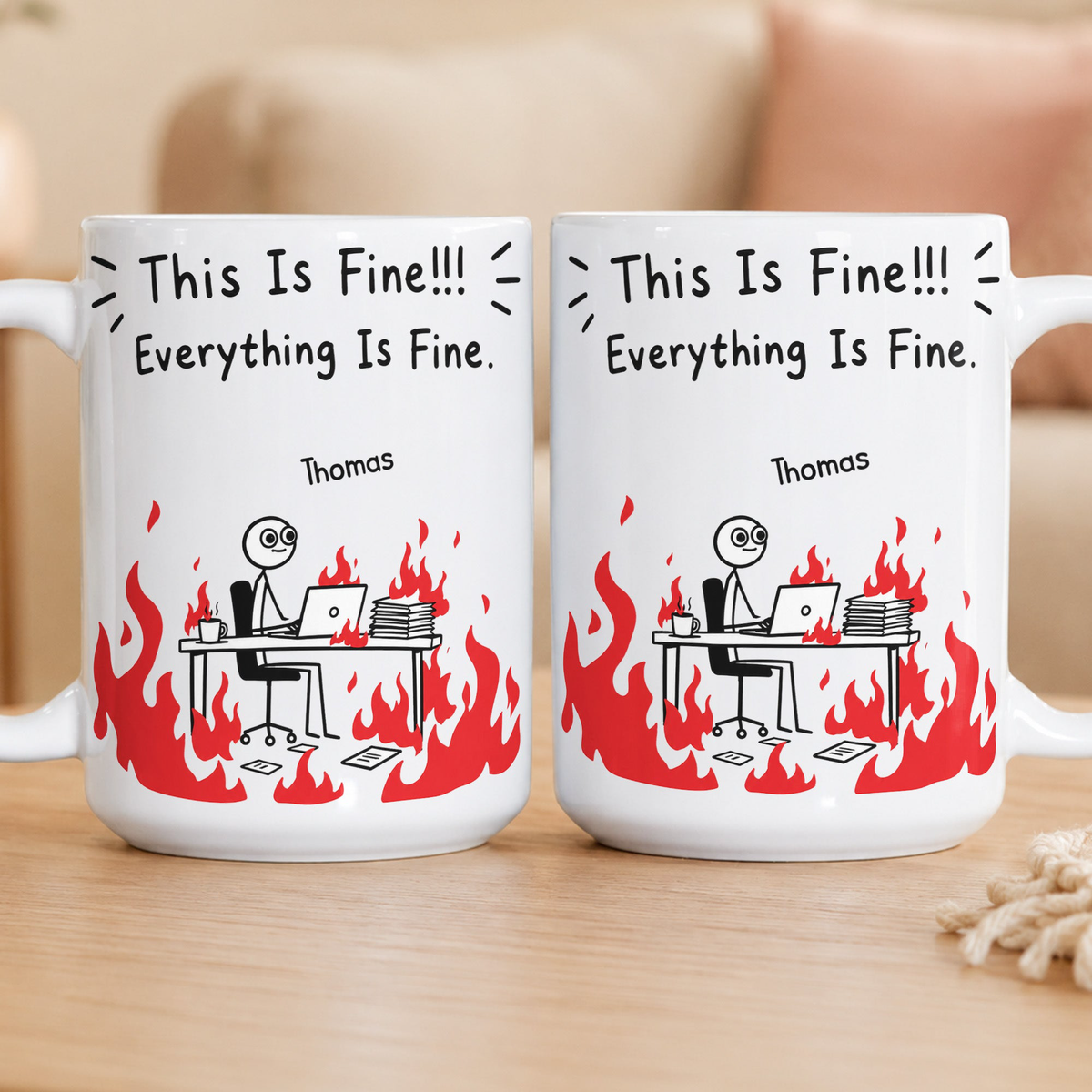 Funny Bulk Gifts For Coworker, Boss, Selfgift - This Is Fine! Everything Is Fine - Personalized Mug