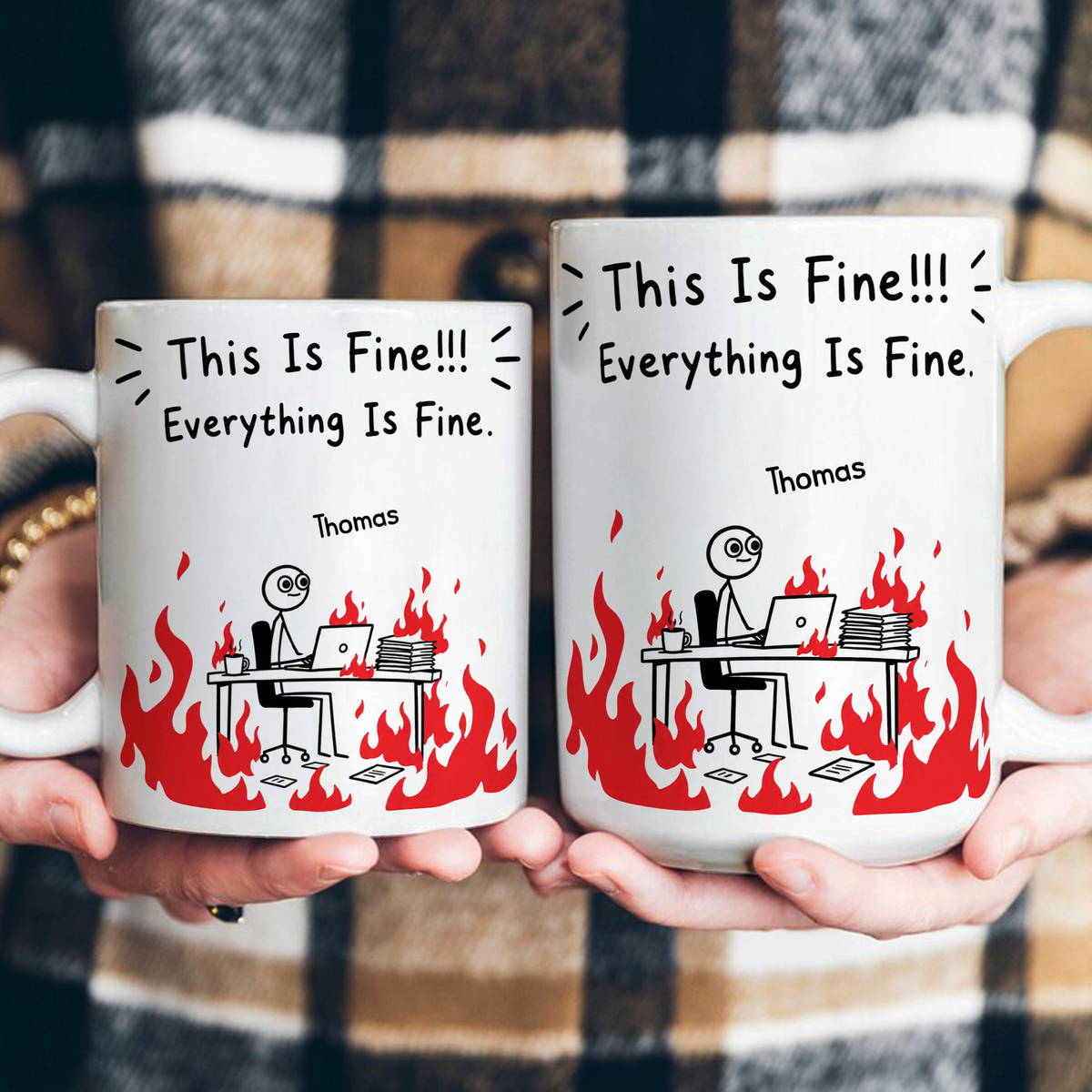 Funny Bulk Gifts For Coworker, Boss, Selfgift - This Is Fine! Everything Is Fine - Personalized Mug