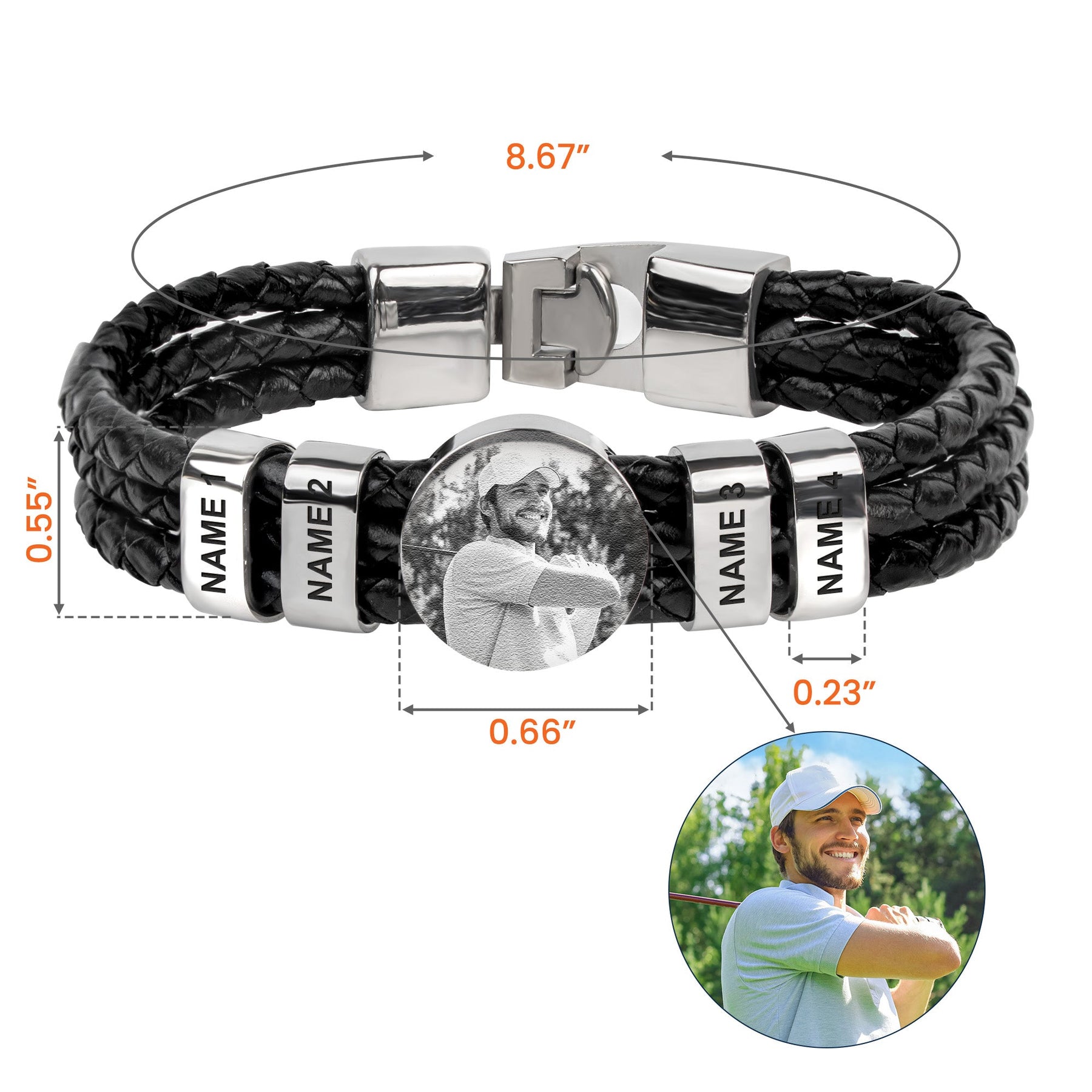 Gift For Golf Dad - Personalized Photo Leather Bracelet