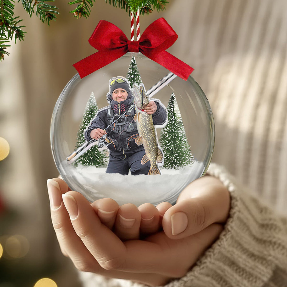 Gift For Fishing Lovers - Personalized Christmas Ball Photo Ornament