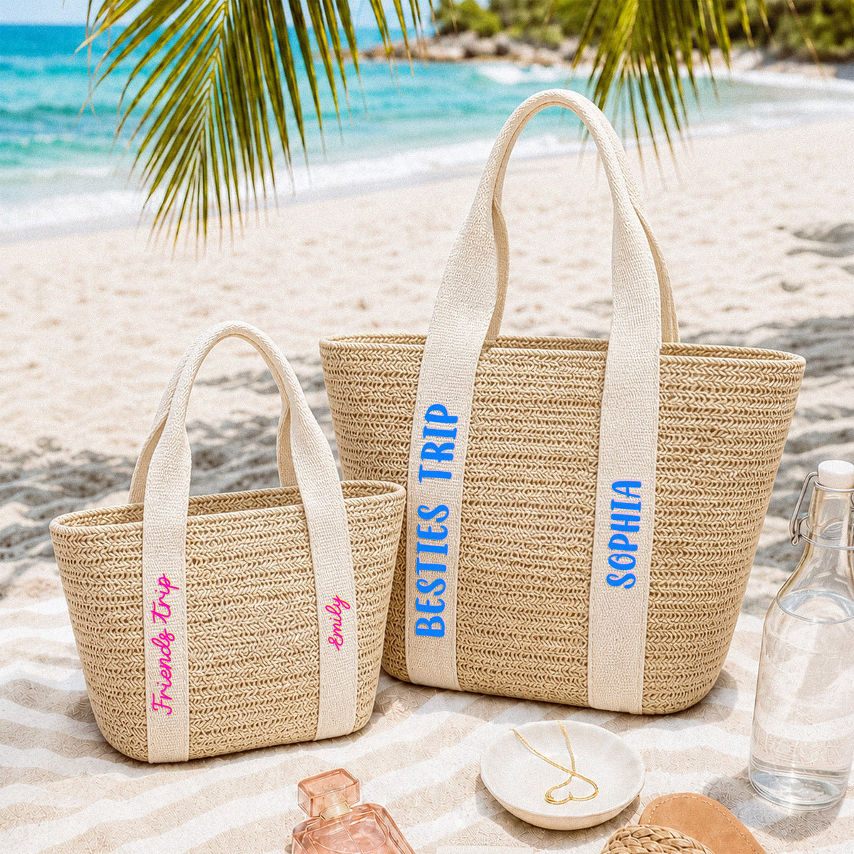 Girls Trip With Names - Personalized Straw Bag