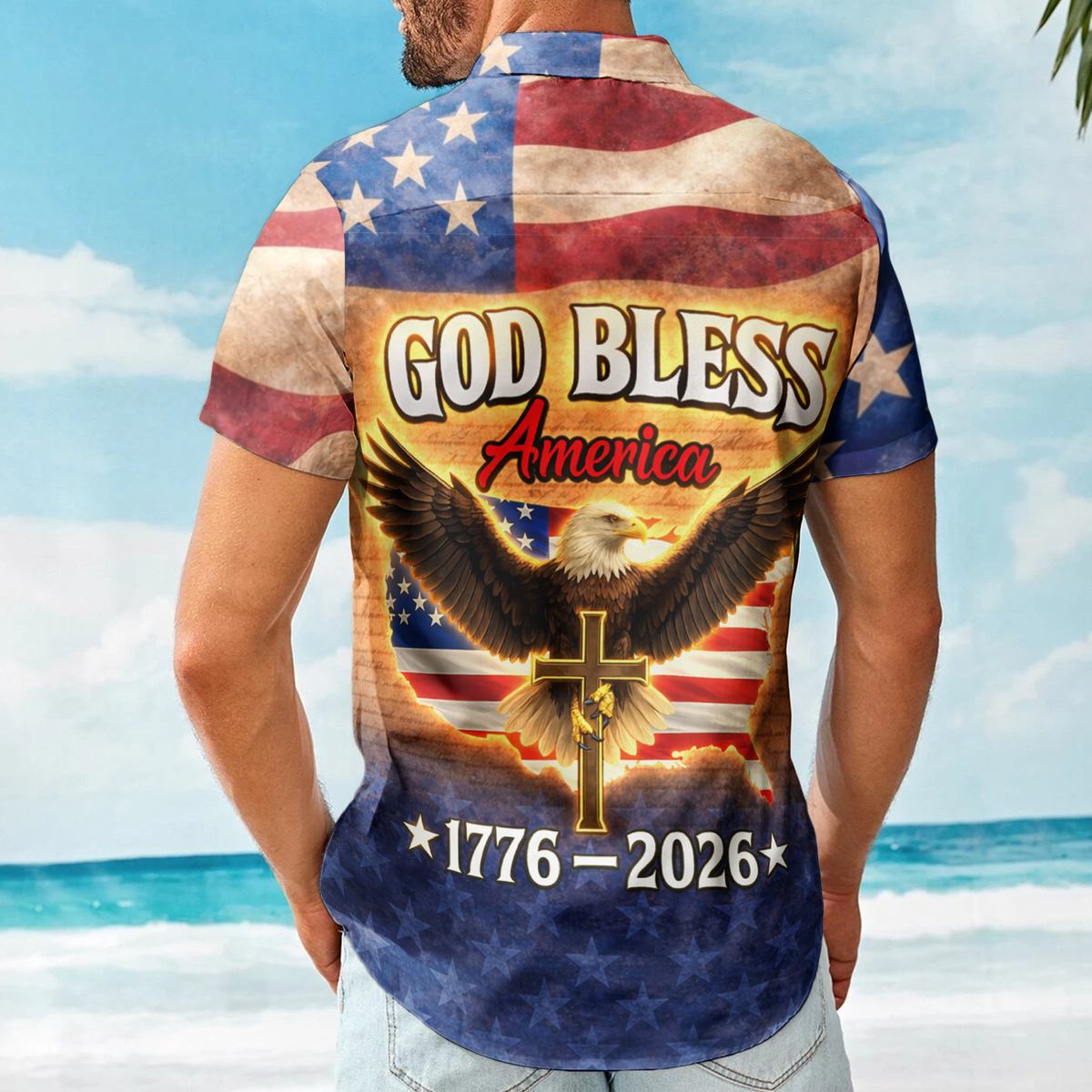 God Bless America Eagle Cross - Hawaiian Shirt