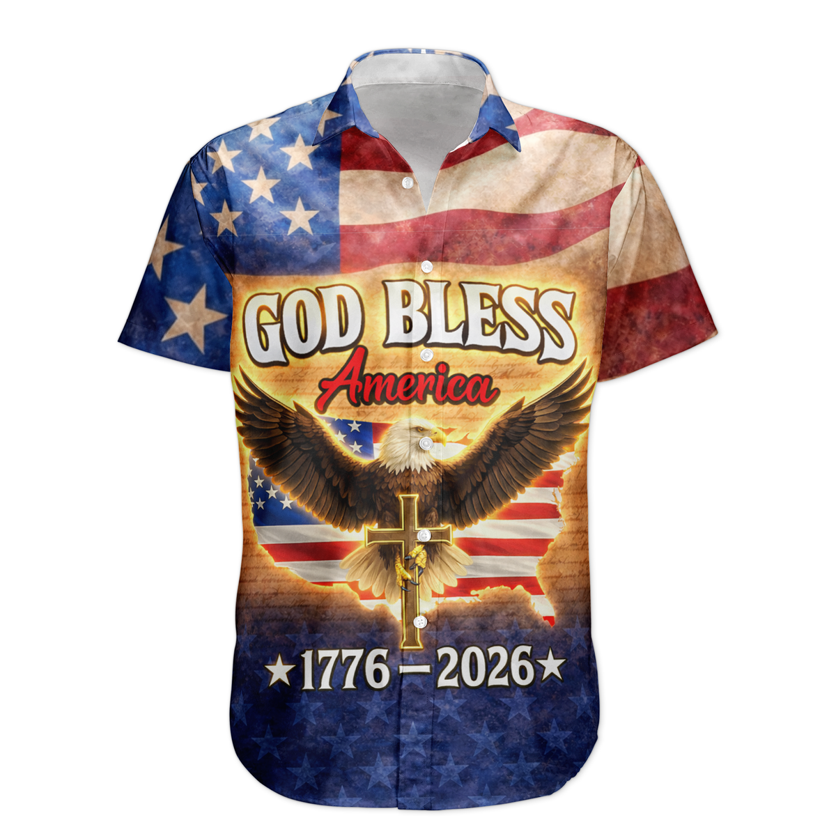 God Bless America Eagle Cross - Hawaiian Shirt