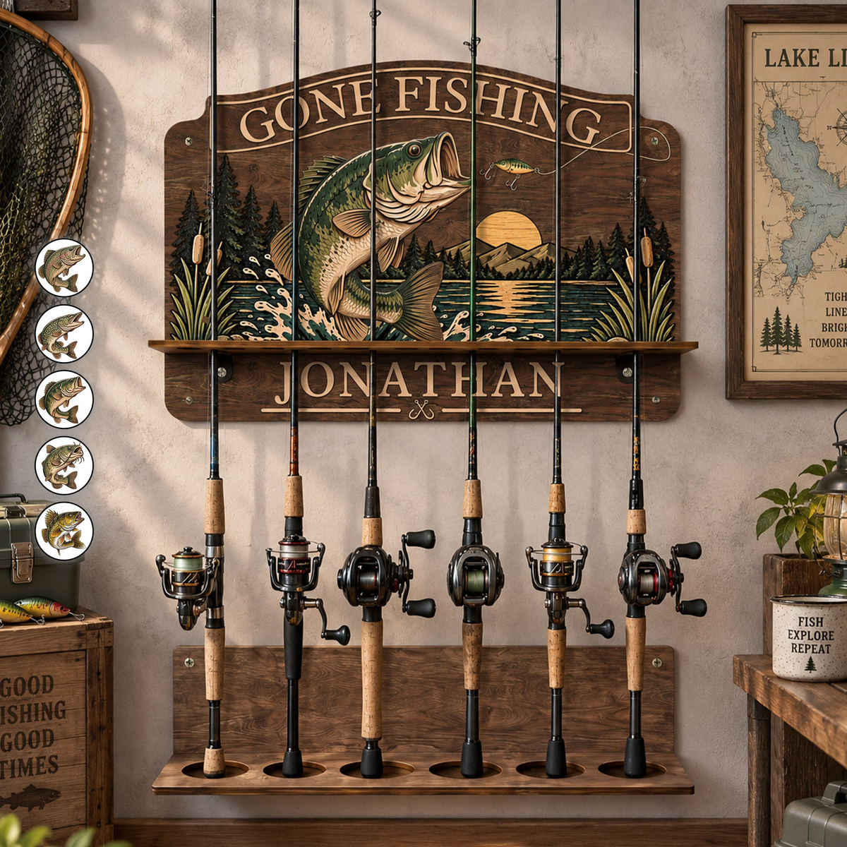 Gone Fishing, Gift For Fisher, Fishing Lover - Personalized Fishing Rod Holder