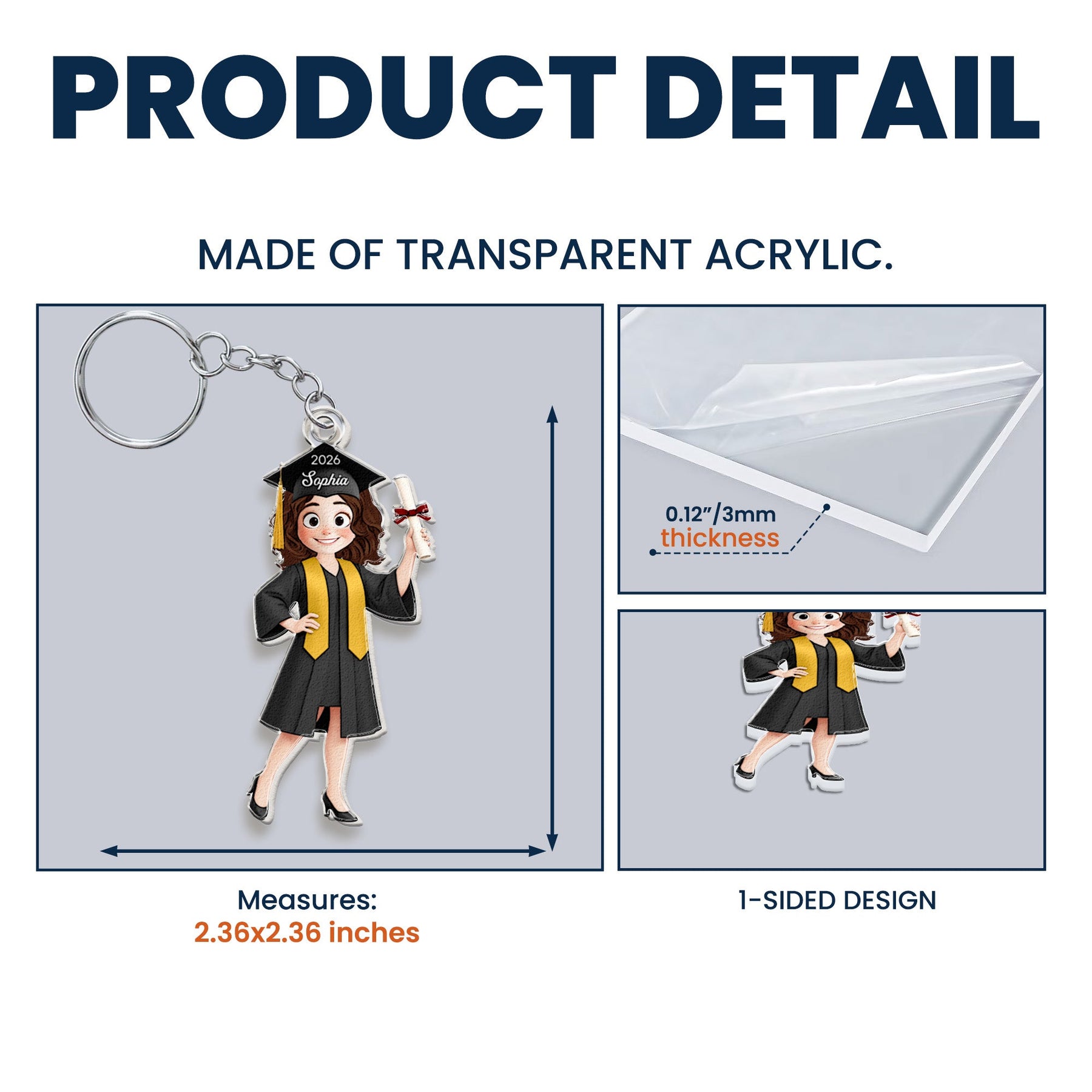 Graduation Cute Cartoon Gift For Him Her - Personalized Acrylic Keychain