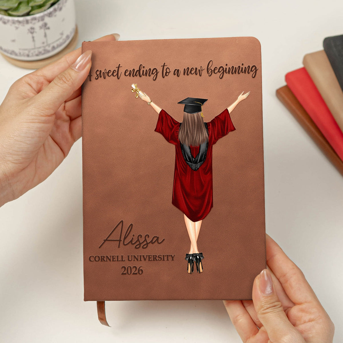 Graduation Journal A Sweet Ending To A New Beginning - Personalized Leather Journal