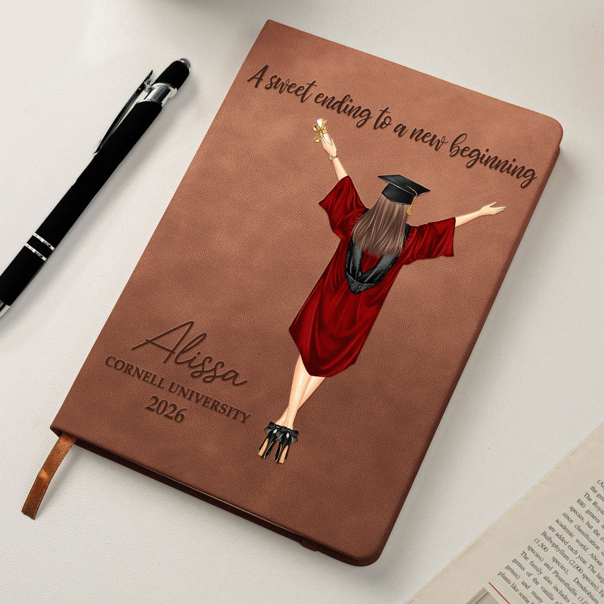 Graduation Journal A Sweet Ending To A New Beginning - Personalized Leather Journal