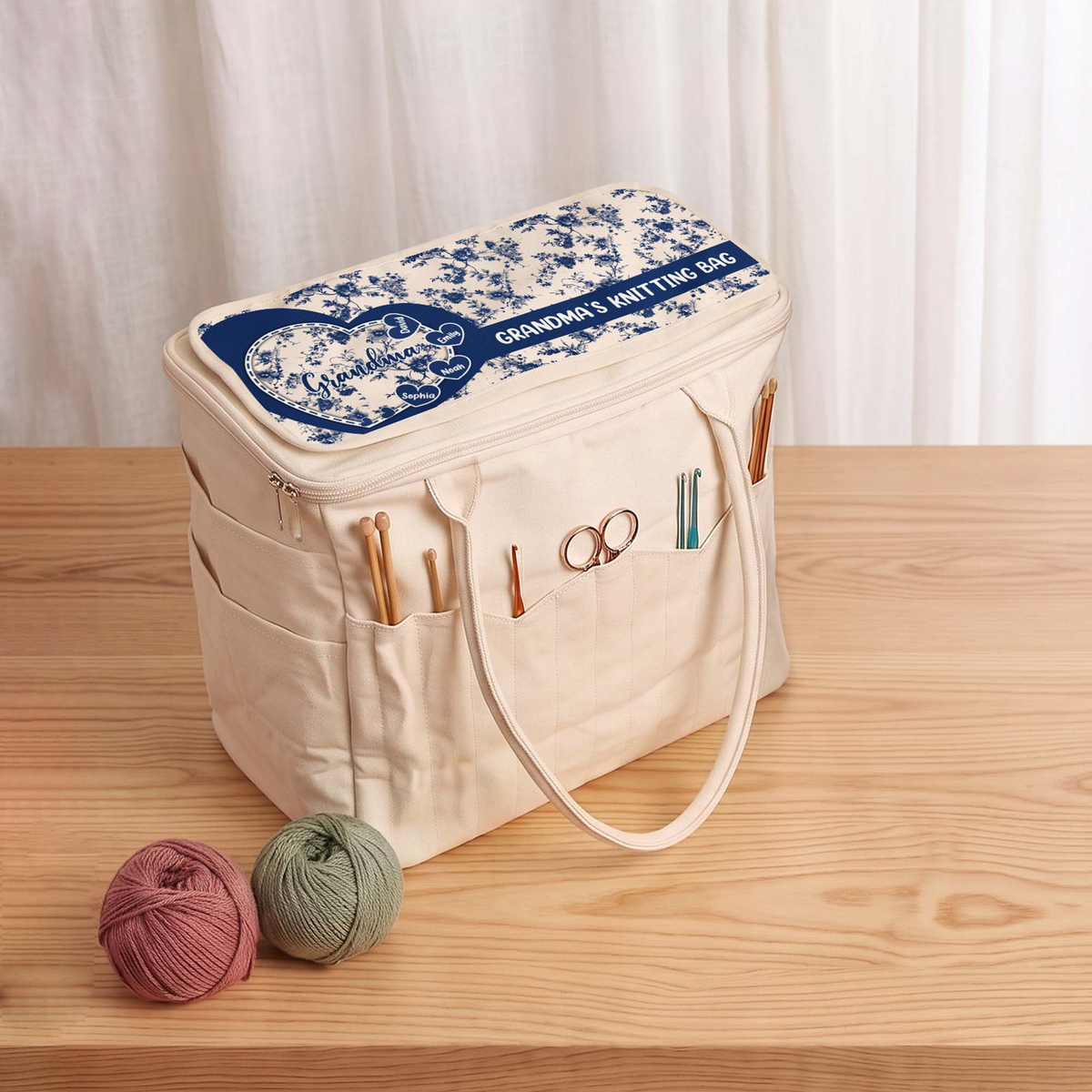 Grandma Flower Toile De Jouy - Personalized Knitting Bag