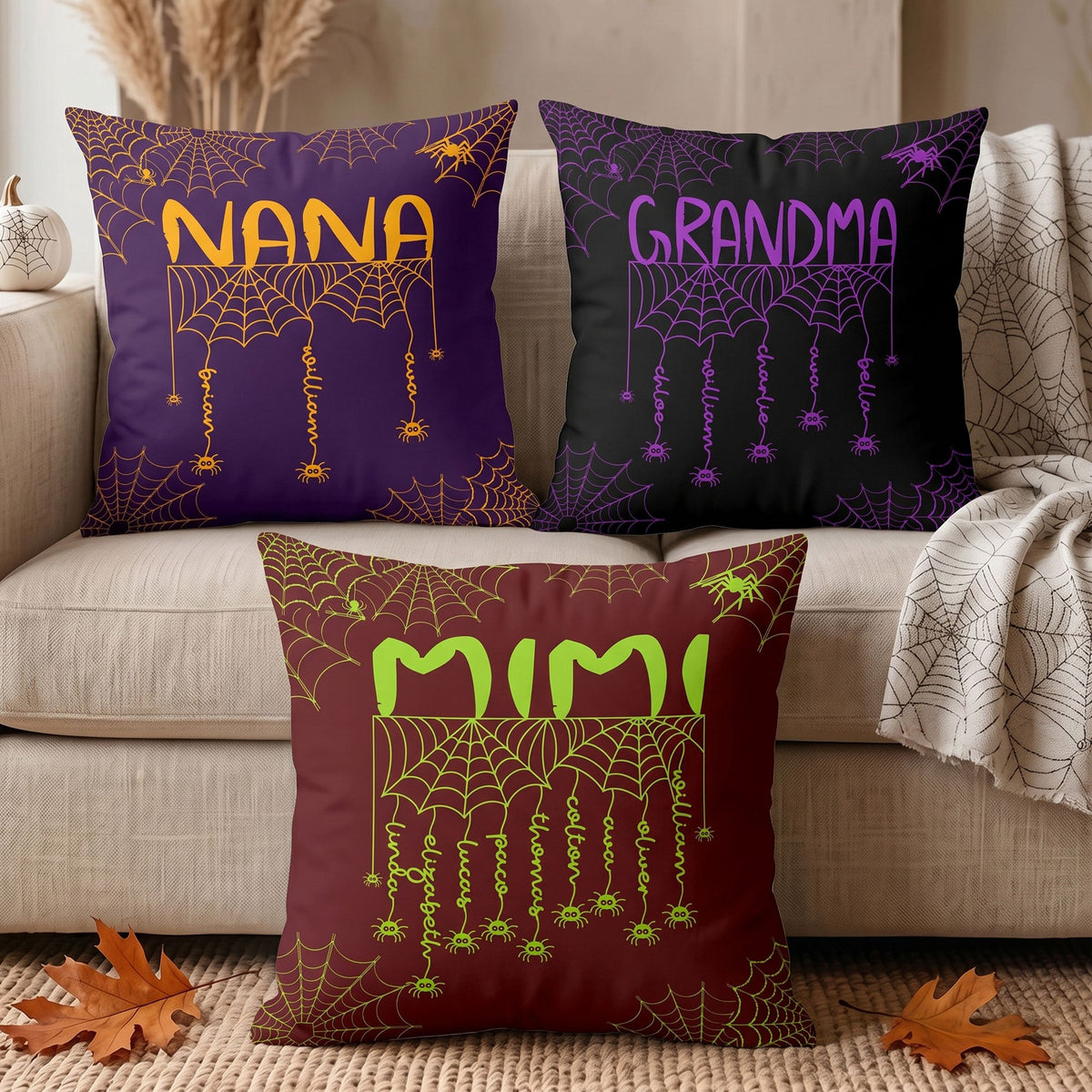 Grandma Spooky Spiders Web - Personalized Pillow