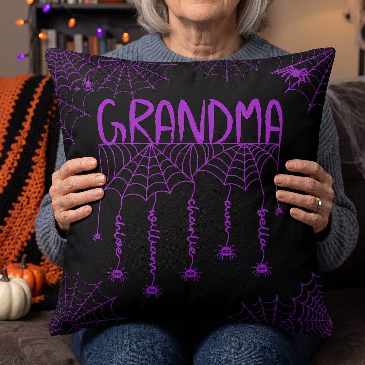 Grandma Spooky Spiders Web - Personalized Pillow