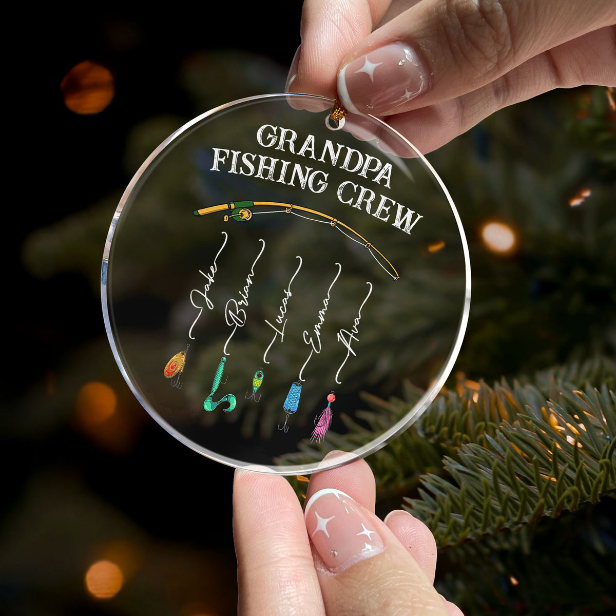 Grandpa Fishing Crew Colorful - Personalized Ornament