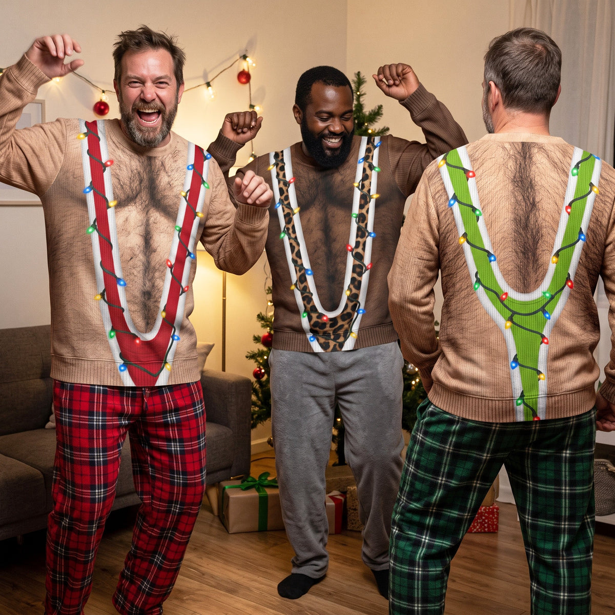 Hairy Chest Christmas Ugly For Men, Funny Suspenders Fake Gag Gift For Adults - Personalized Sweater
