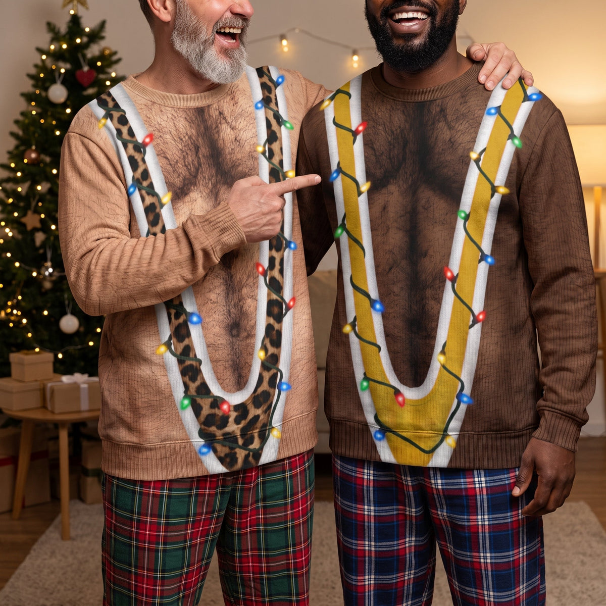 Hairy Chest Christmas Ugly For Men, Funny Suspenders Fake Gag Gift For Adults - Personalized Sweater