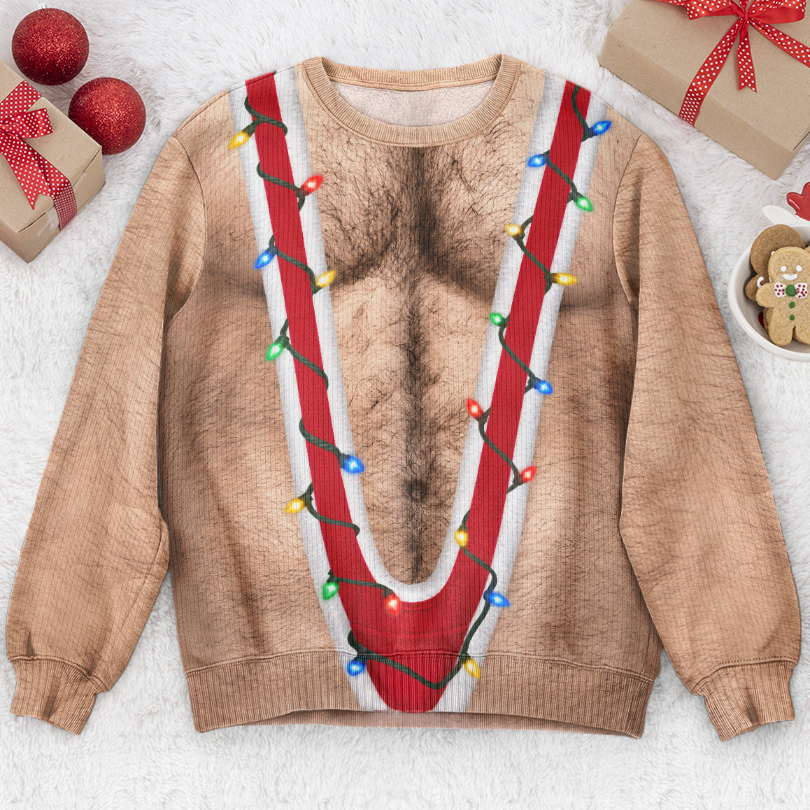 Hairy Chest Christmas Ugly For Men, Funny Suspenders Fake Gag Gift For Adults - Personalized Sweater