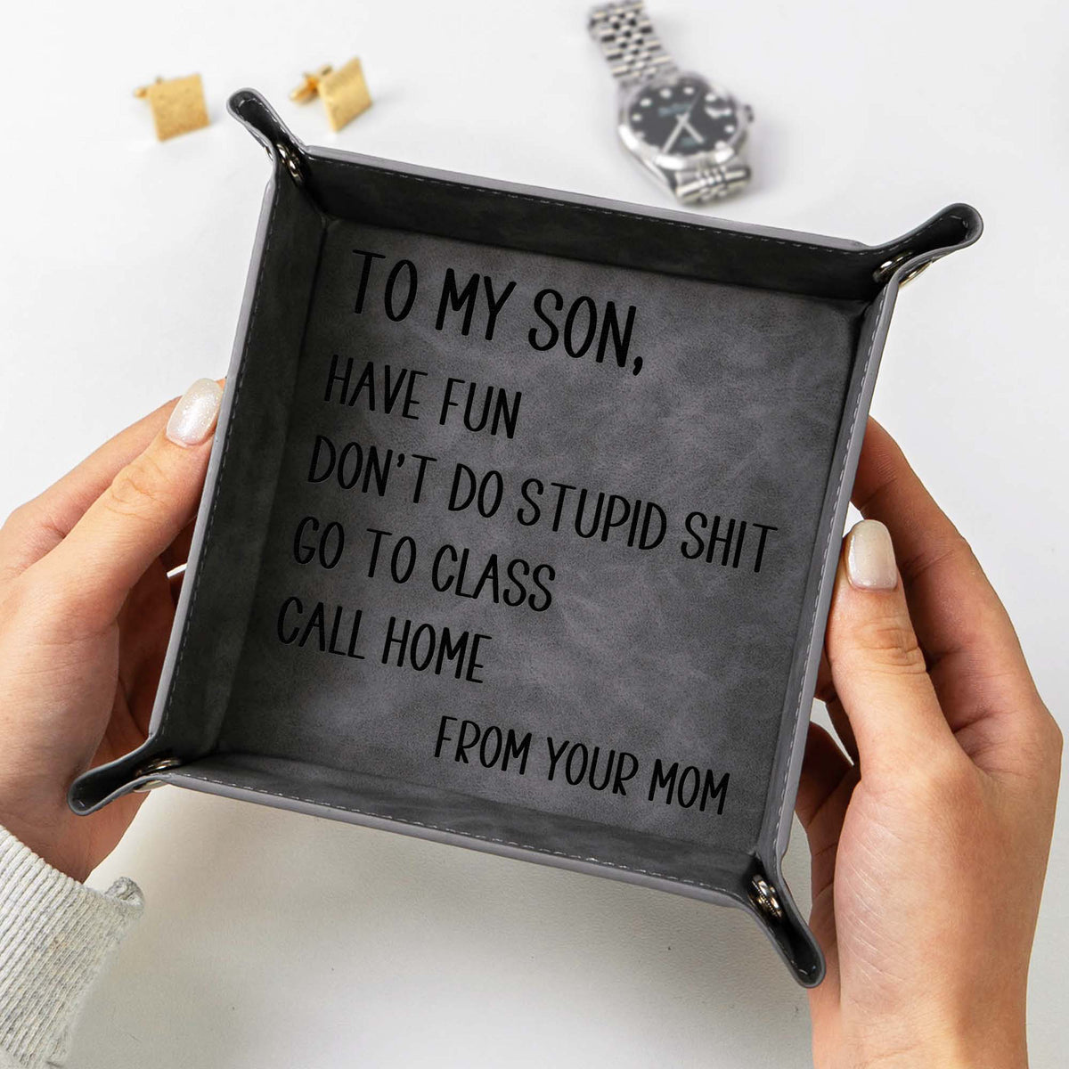 Have Fun Don't Do Stupid Shit Go To Class Call Home - Personalized Valet Tray