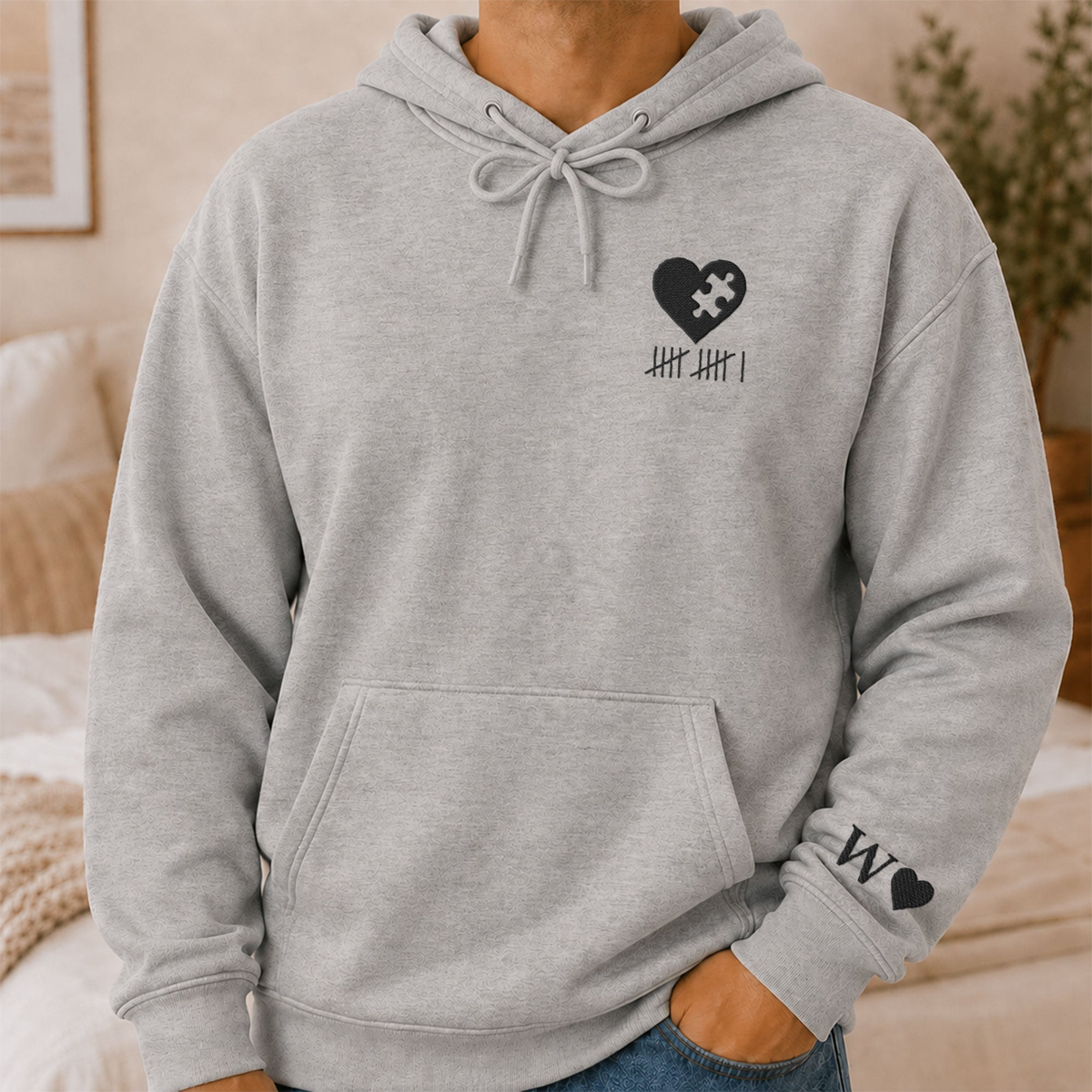 Heart & Puzzle Piece Matching Couples With Roman Numeral Anniversary Gift Embroidered - Personalized Shirt
