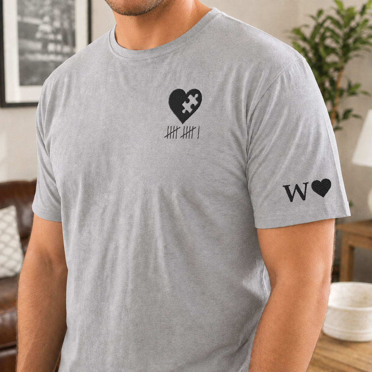 Heart & Puzzle Piece Matching Couples With Roman Numeral Anniversary Gift Embroidered - Personalized Shirt