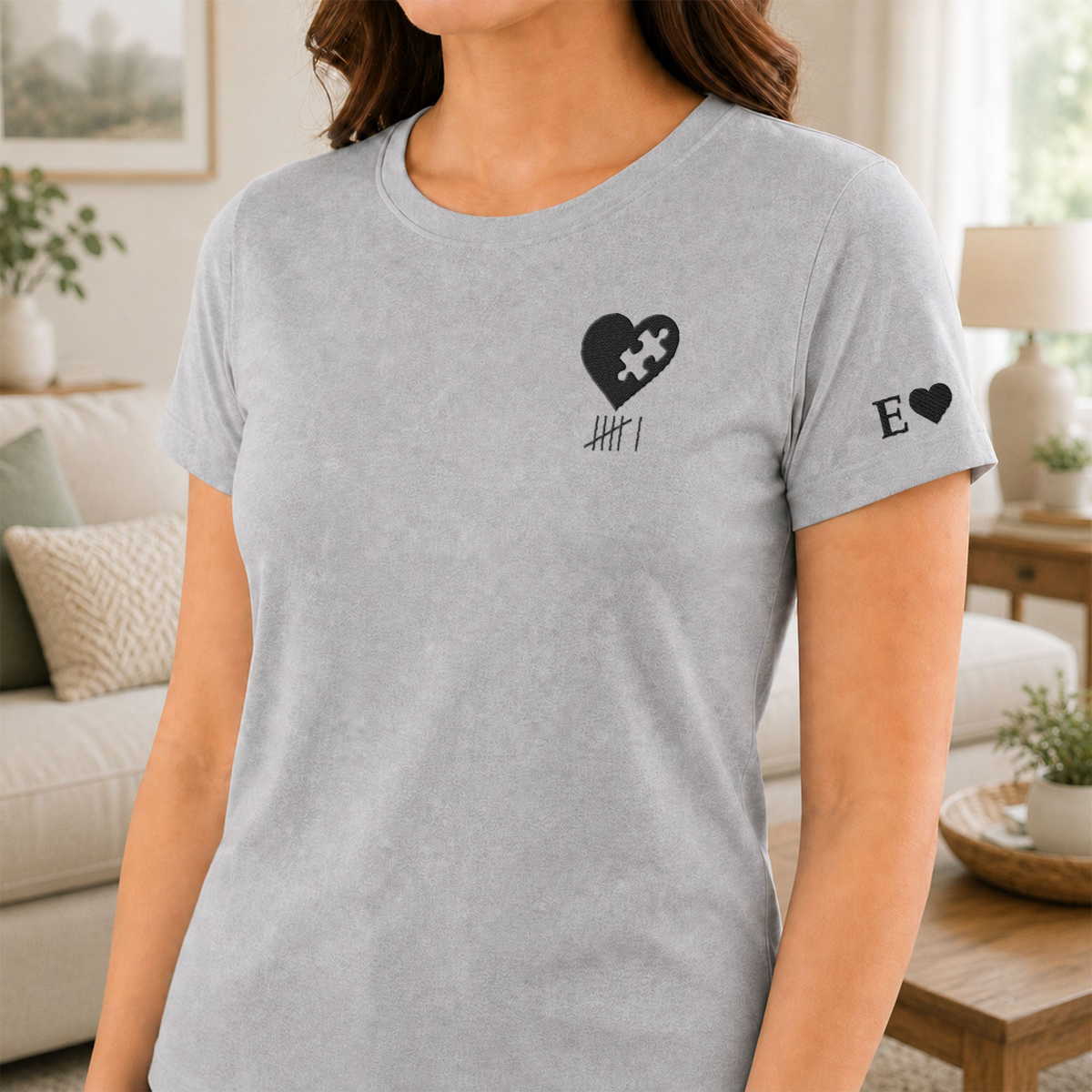 Heart & Puzzle Piece Matching Couples With Roman Numeral Anniversary Gift Embroidered - Personalized Shirt