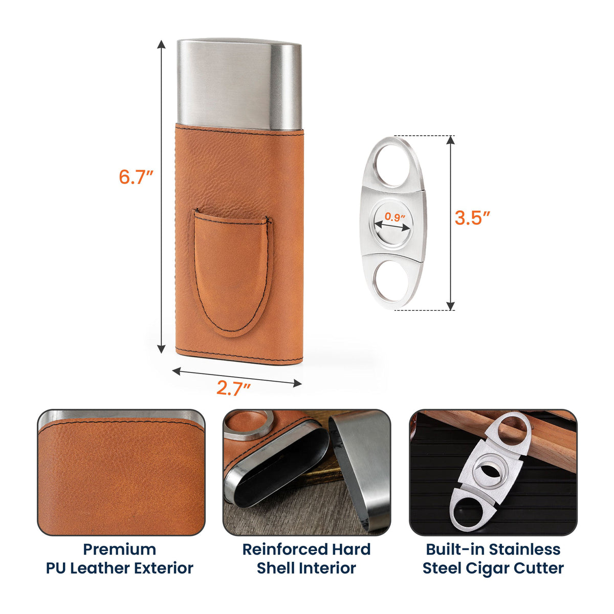 I’ll Be In The Backyard - Gift For Him, Travel Leather Case With Cutter - Personalized Cigar Case