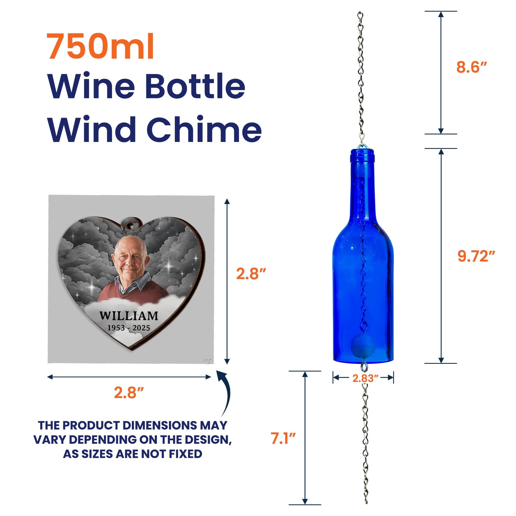 I'm Always With You Sympathy Remembrance - Personalized Photo Wine Bottle Wind Chime