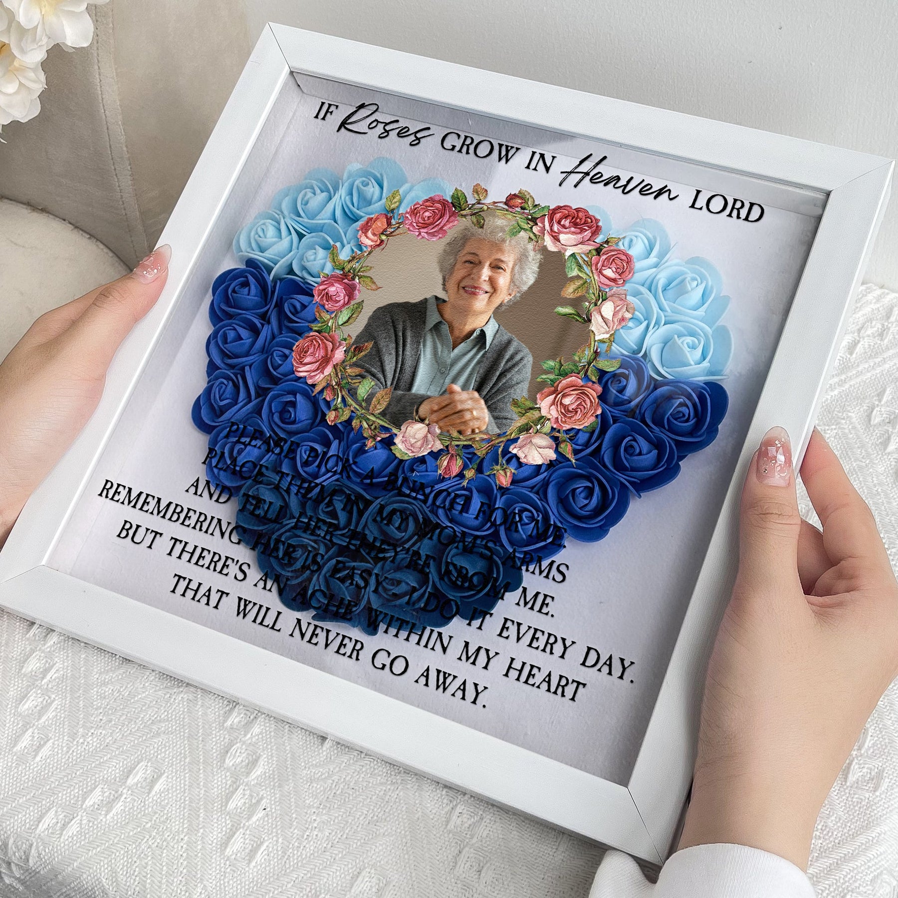 If Roses Grow In Heaven - Personalized Photo Flower Shadow Box