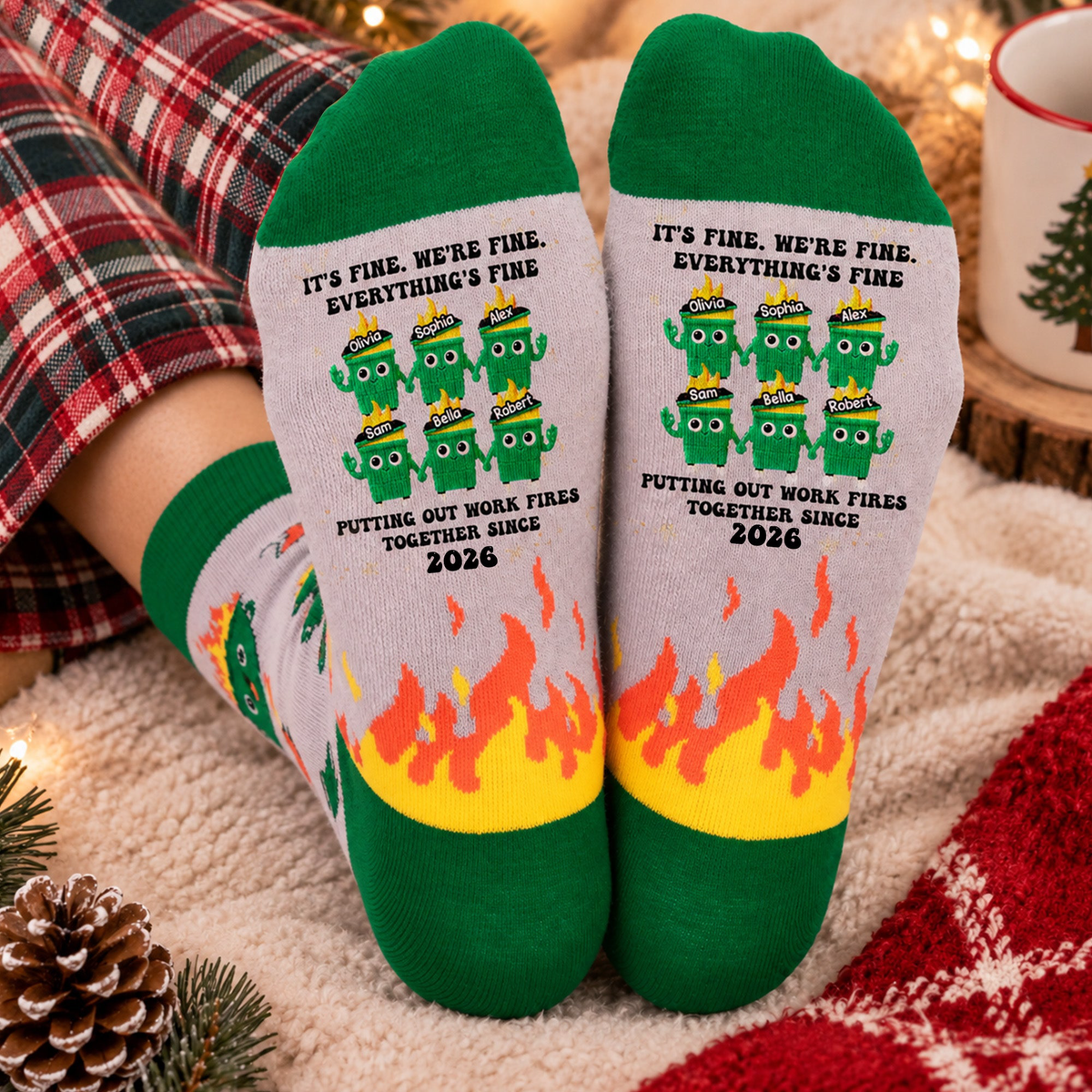 It's Fine We'Re Fine Everything's Fine Dumpsters Fire Coworker - Personalized Socks