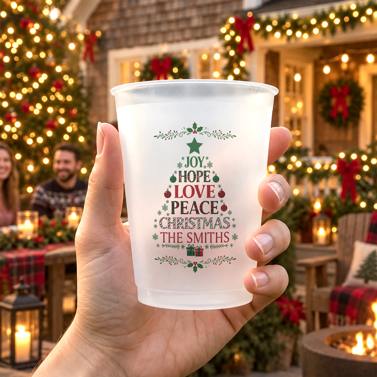 Joy, Hope, Love, Peace, Christmas - Personalized Cups