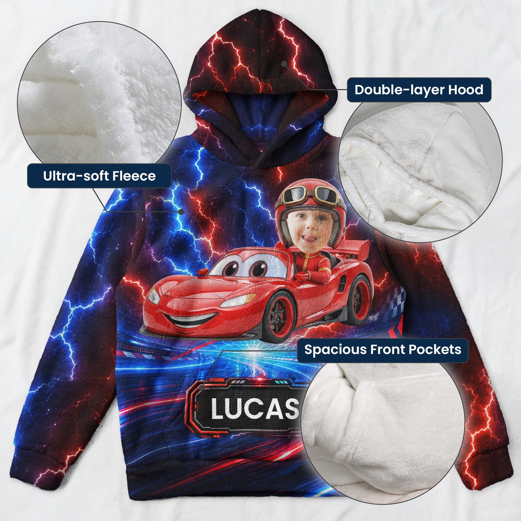 Kid Racing Custom Photo - Personalized Hoodie