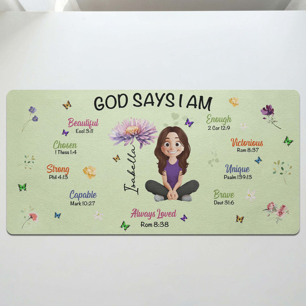 Kid Birth Flower God Says I Am - Personalized Desk Mat