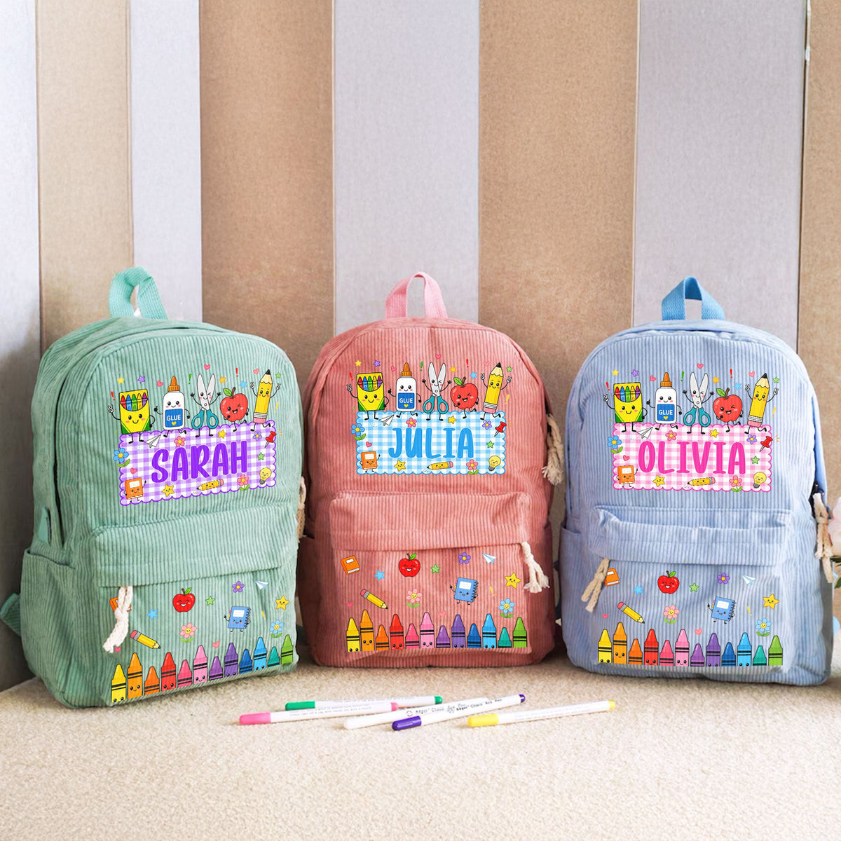 Kid Pencil Apple Notebook Crayon Design - Personalized Backpack