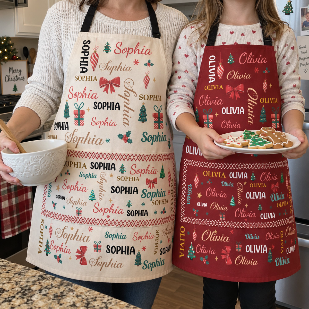 Matching Family Christmas Apron For Adults, Kids - Baking Xmas - Personalized Apron