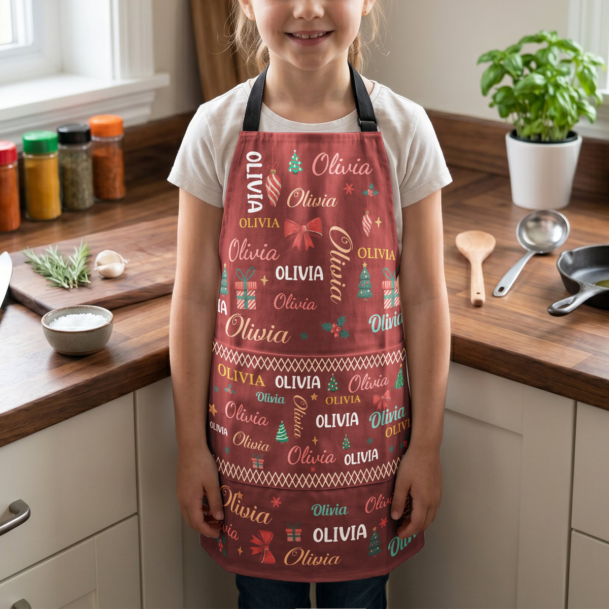 Matching Family Christmas Apron For Adults, Kids - Baking Xmas - Personalized Apron