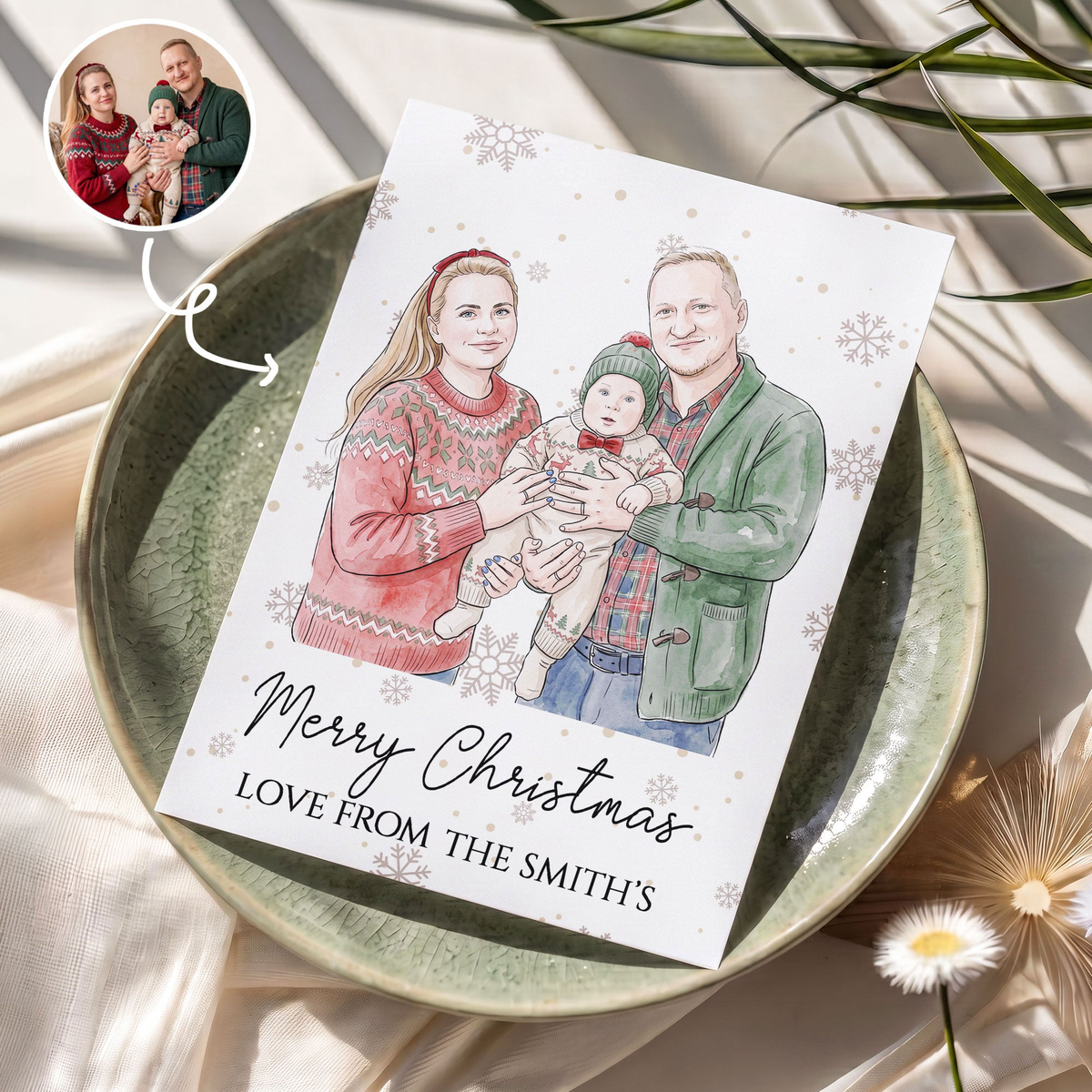 Merry Christmas Happy Holidays Custom Photo Watercolor - Personalized Card