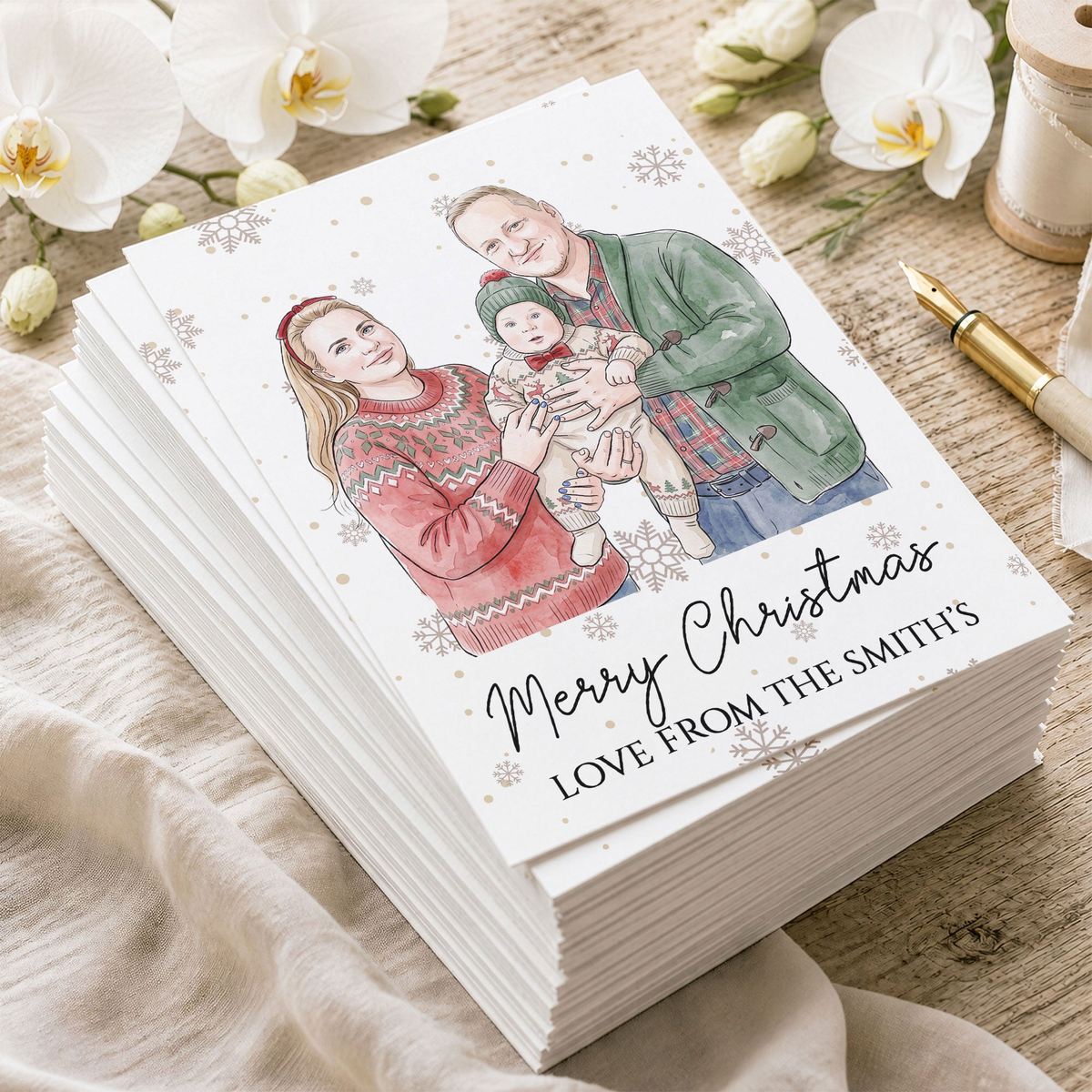 Merry Christmas Happy Holidays Custom Photo Watercolor - Personalized Card