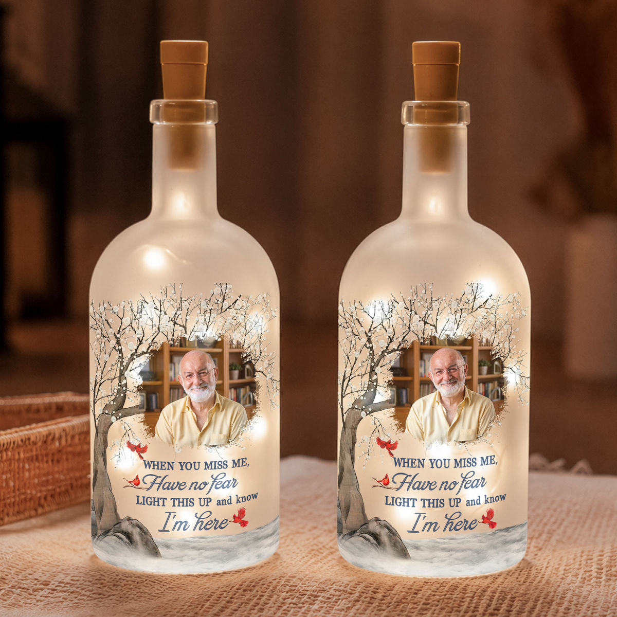 Custom Photo Light This Up & Know I'm Here Sympathy Gifts - Personalized Bottle Lamp
