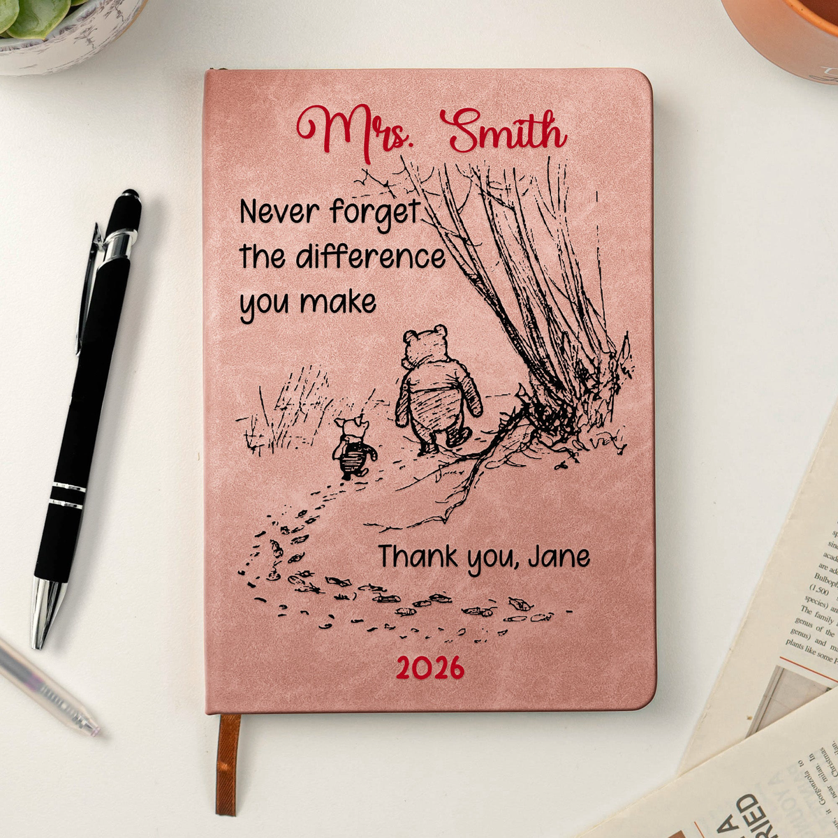 Corporate Gifts Never Forget The Difference You Make - Thank You Gift - Personalized Leather Journal