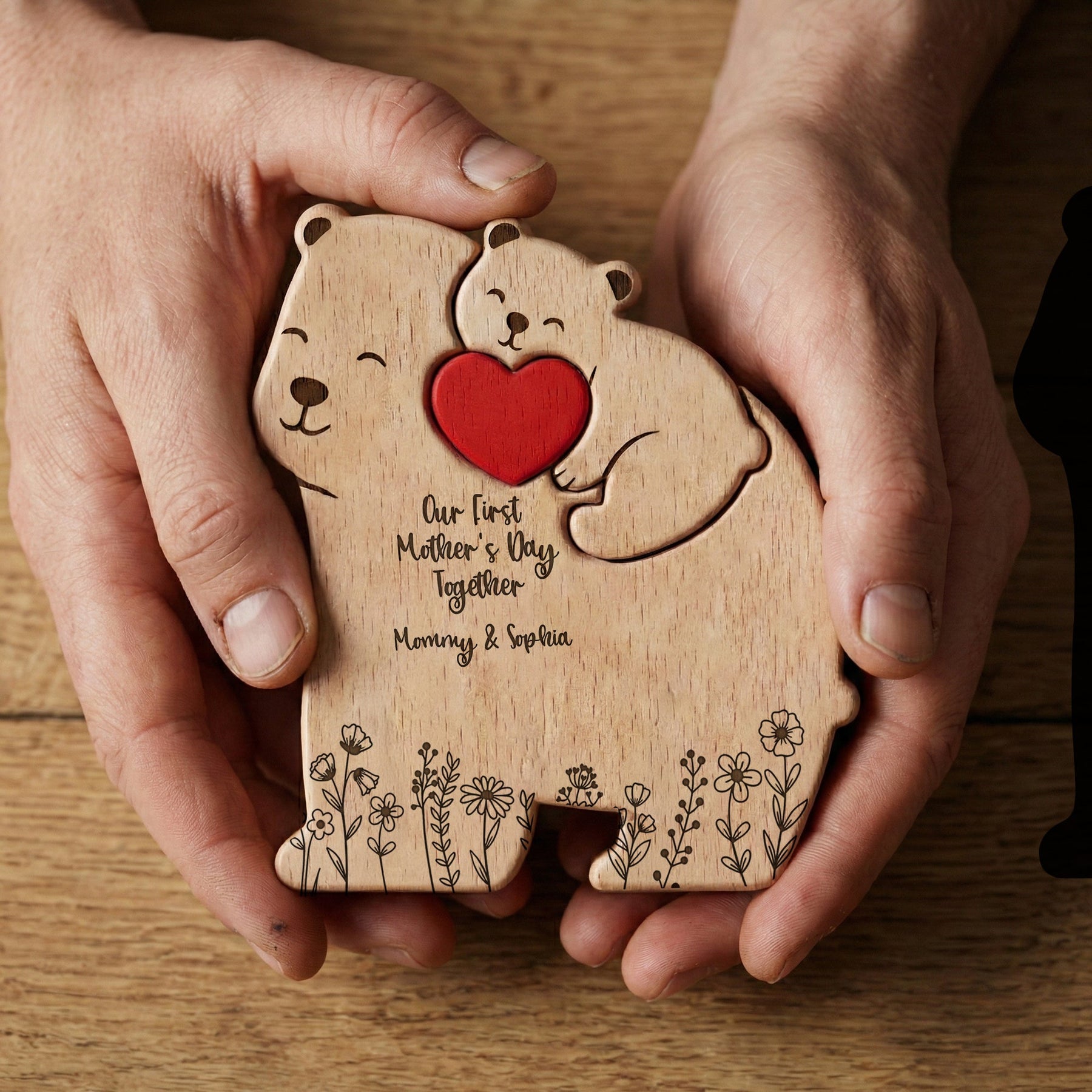 Our 1st Mother's Day Together - Mama Bear Mom & Baby Cub - Floral Style - Personalized Puzzle