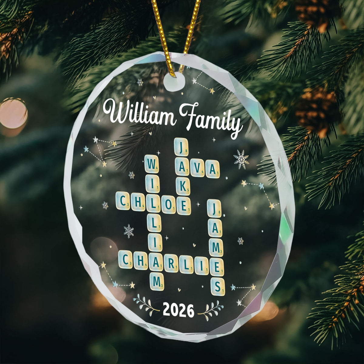 Our Family Scrabble Sea Glass Effect Print - Personalized Ornament