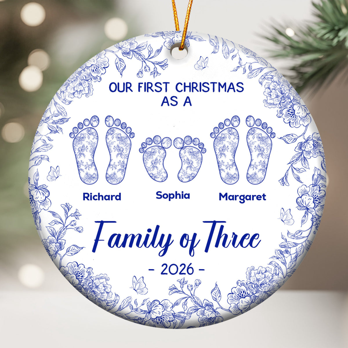Our First Christmas As A Family Of Three, Four - Personalized Ceramic Ornament