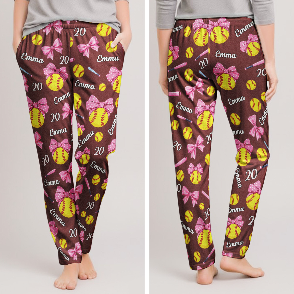 Coquette Bow Softball Custom Name, Number Gift For Softball Player, Softball Team - Personalized Lounge Pants