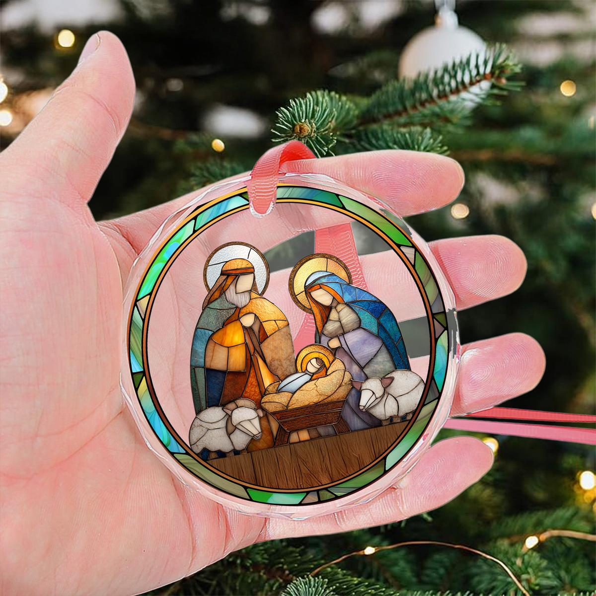 Silent Night Holy Night Nativity Scene - Acrylic Ornament