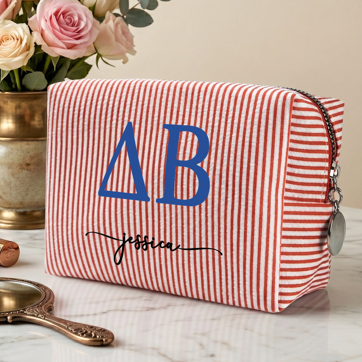 Sorority Greek Letters Monogram - Personalized Makeup Bag