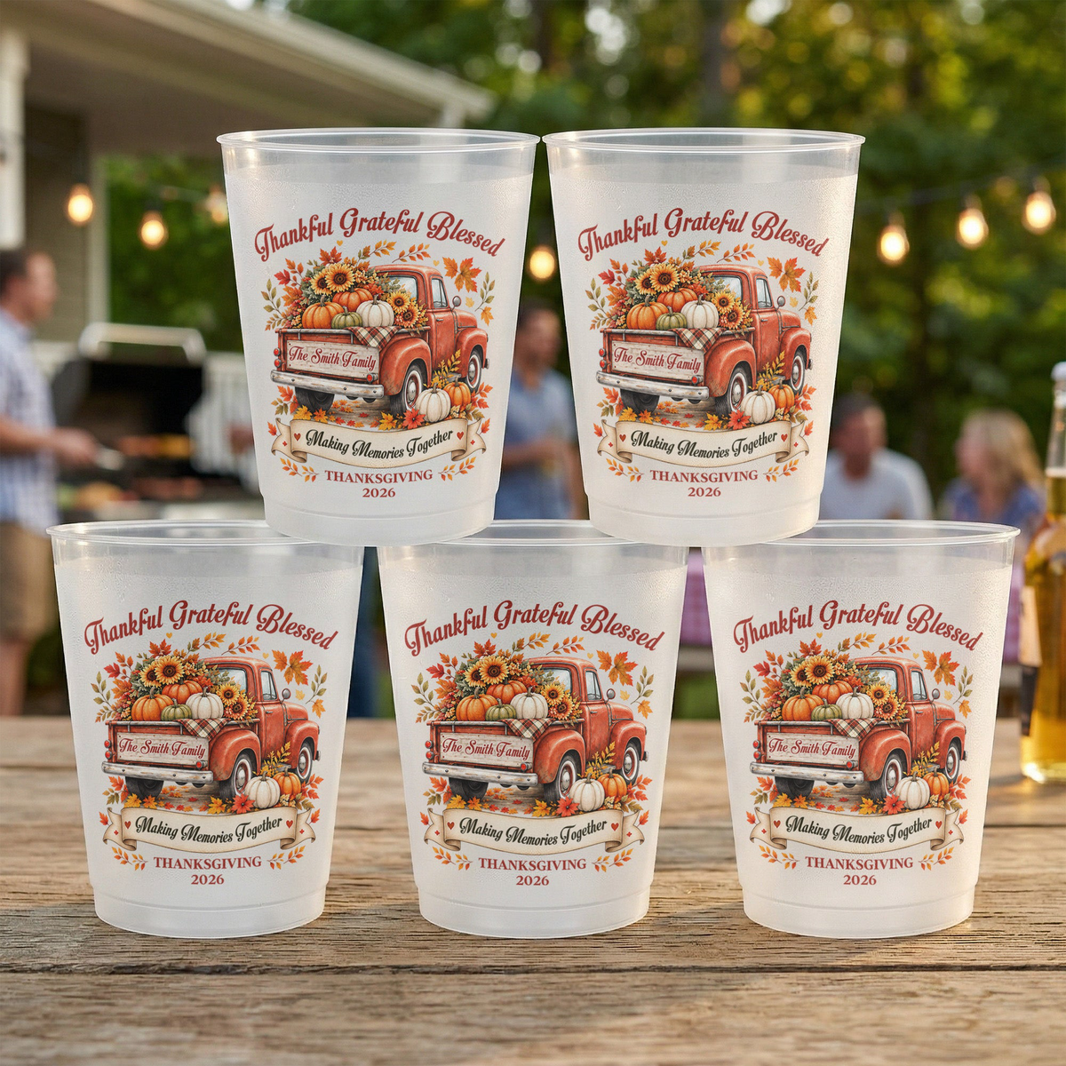 Thanksgiving Party Cups Family, Friendsgiving - Thankful Grateful Blessed - Personalized Cups