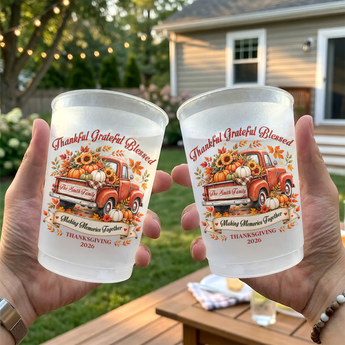Thanksgiving Party Cups Family, Friendsgiving - Thankful Grateful Blessed - Personalized Cups