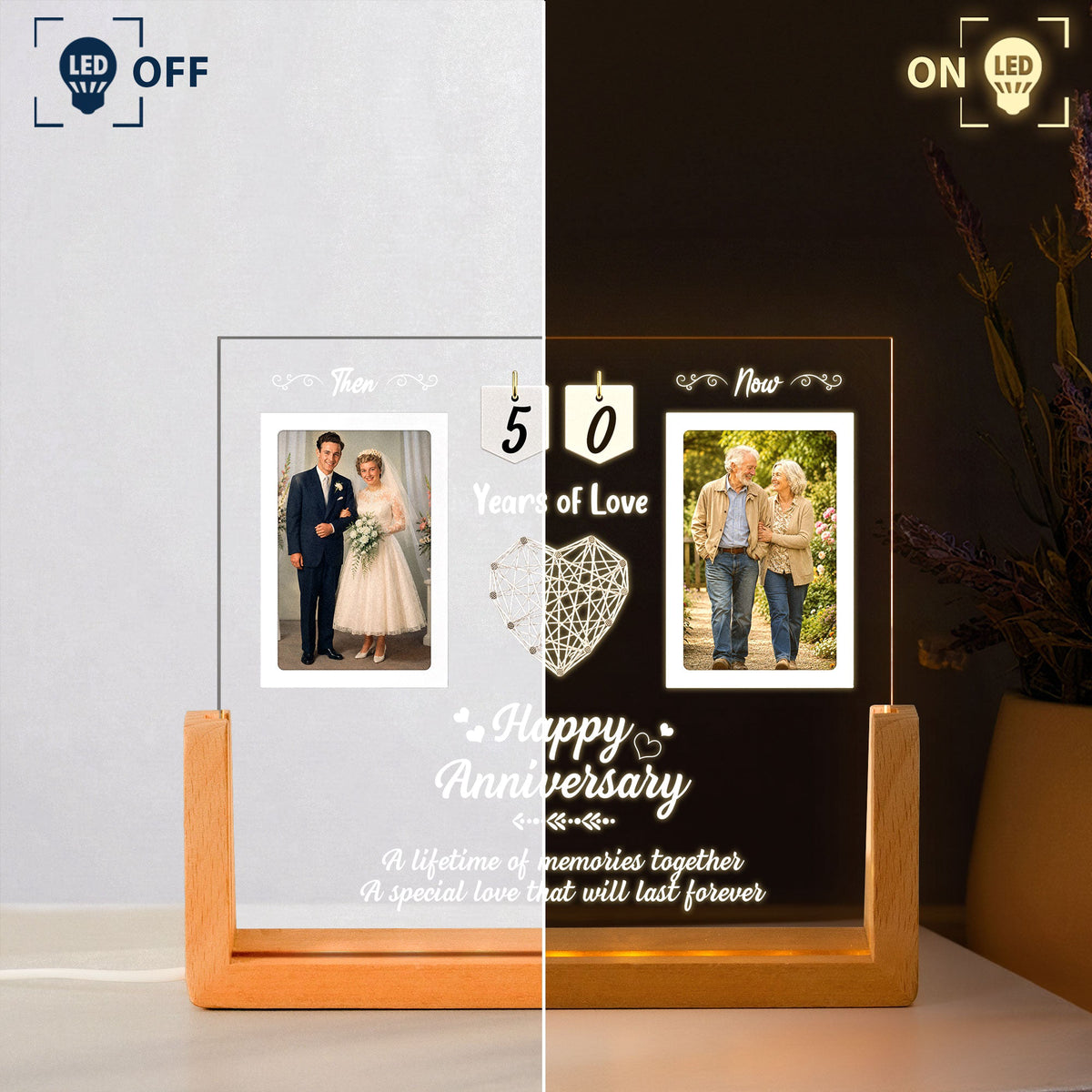 Then & Now Anniversary Couple Photo Gift For Couples - Personalized Night Light