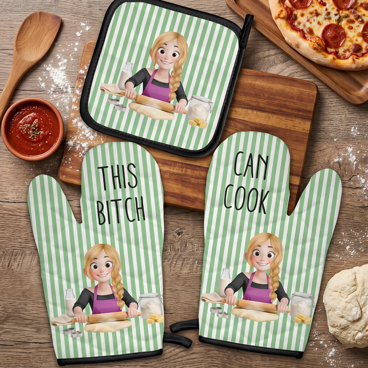This Btch Can Bake - Funny Gift For Baker, Her, Wife - Personalized Oven Mitts