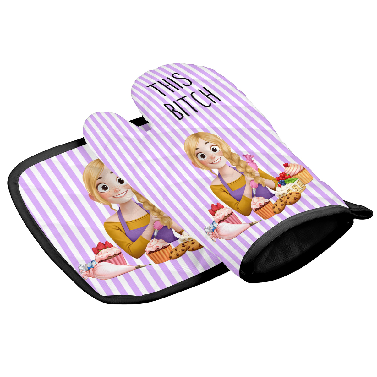 This Btch Can Bake - Funny Gift For Baker, Her, Wife - Personalized Oven Mitts